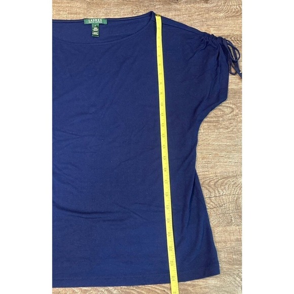 Lauren Ralph Lauren Women’s Drawstring Shoulder Boat Neck Blouse Navy Size L - Picture 3 of 6
